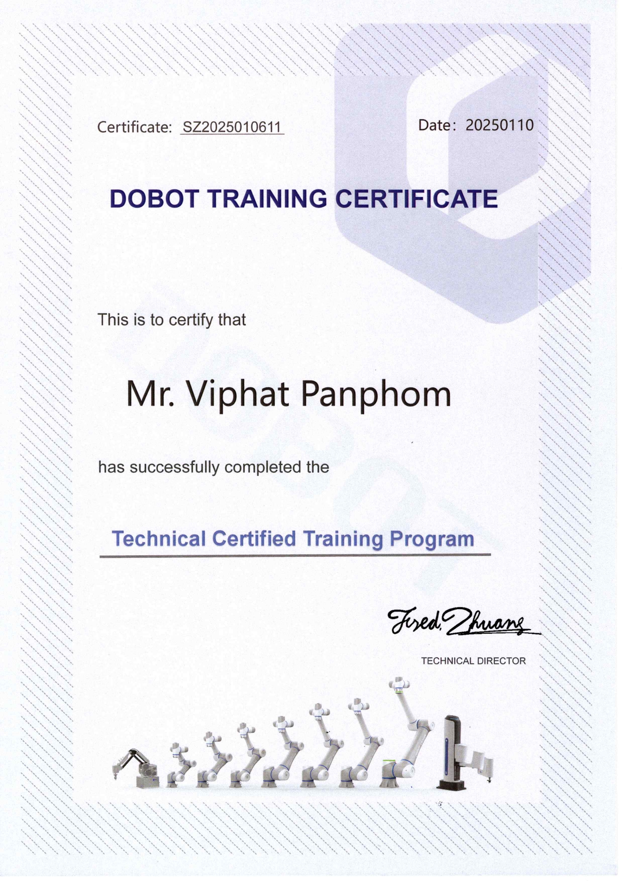 DOBOT Training certificate